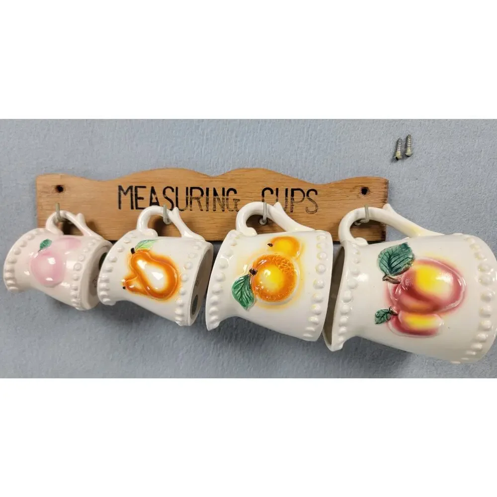 Vintage Japan Ceramic Fruit Measuring Cups Wall Rack Farmhouse Decor